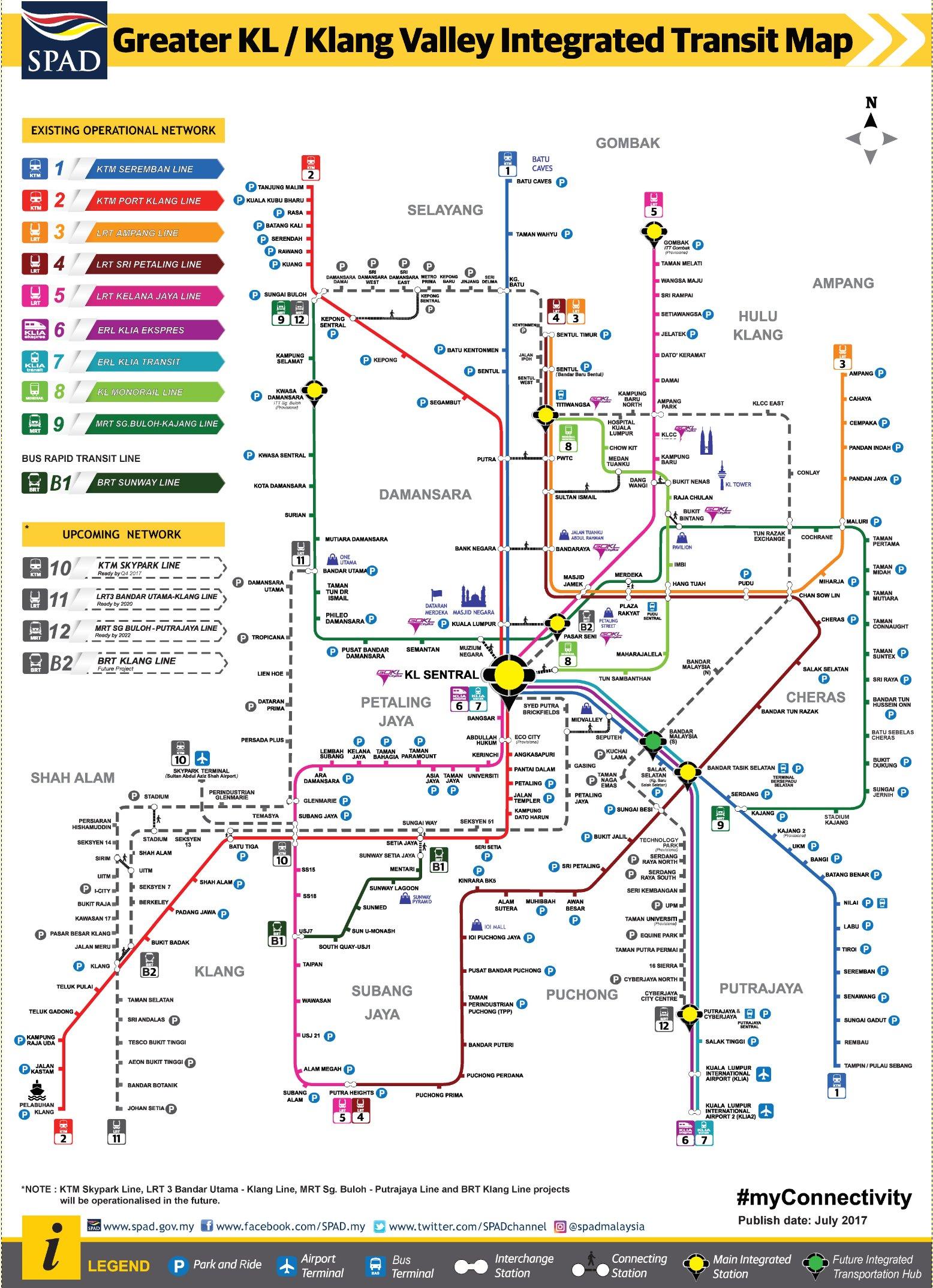 Mapa del metro de Kuala Lumpur (KL): líneas y estaciones de metro de ...