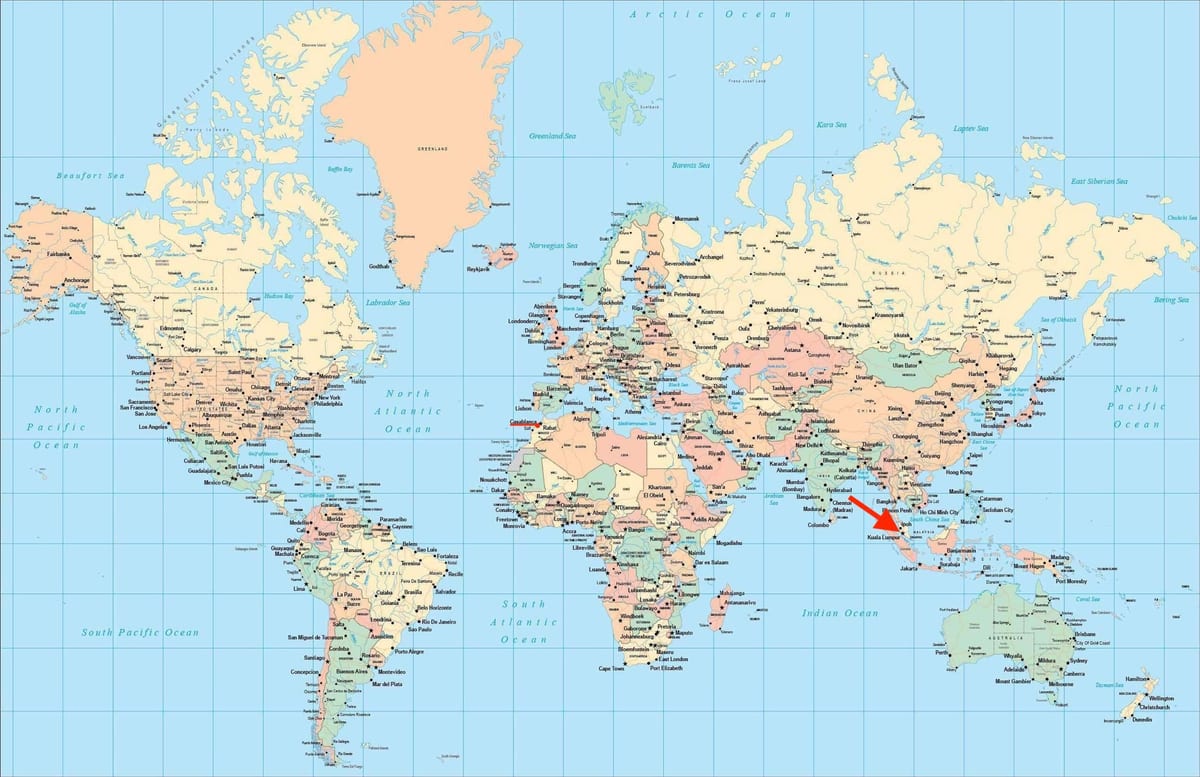 Ubicación de Kuala Lumpur (KL) en el mapa mundial
