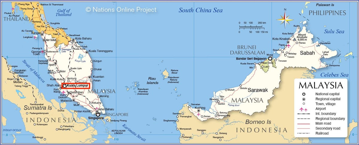 Kuala Lumpur (KL) en el mapa de Malasia