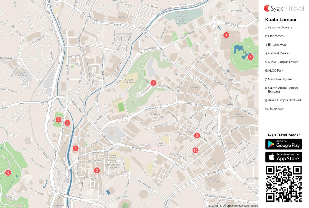 Mapa de lugares de interés de Kuala Lumpur (KL)