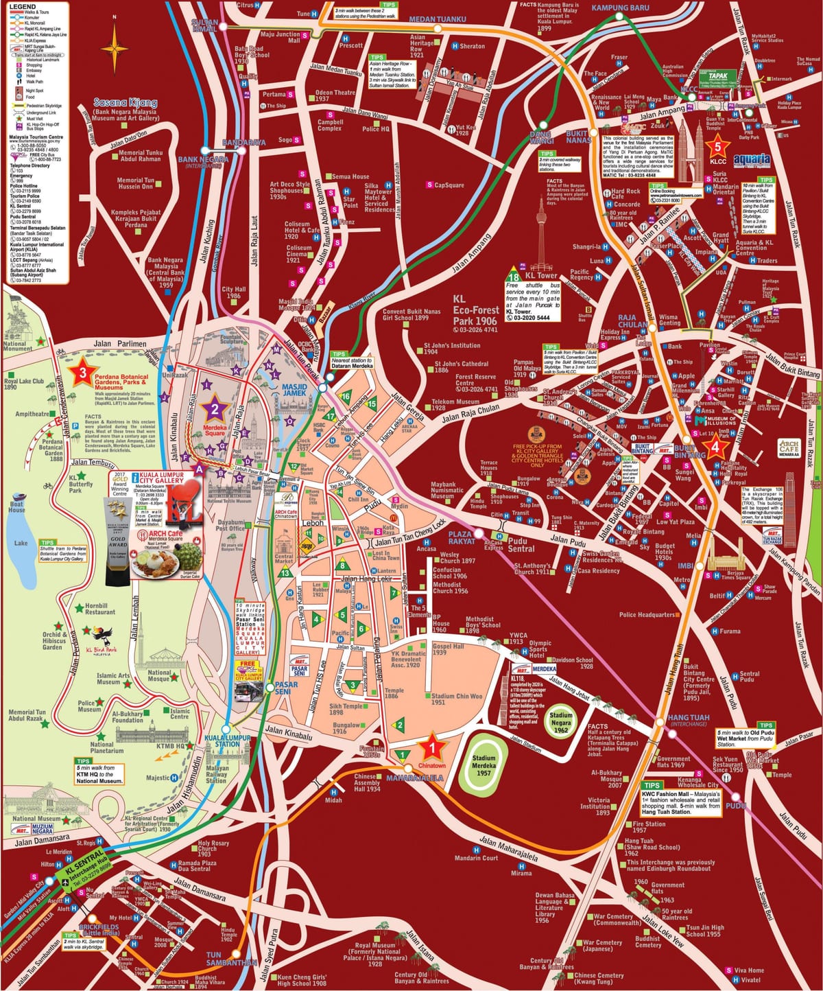Mapa de las visitas a pie de Kuala Lumpur (KL)
