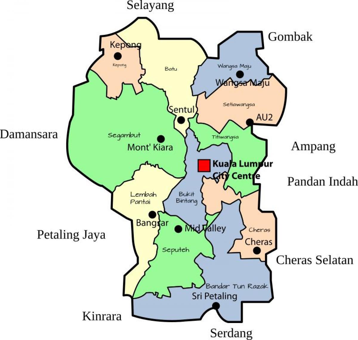 Mapa del distrito de Kuala Lumpur (KL)